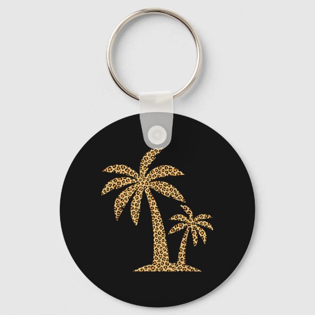 Womens Leopard Print Palm Tree Summer Vacation Key Ring (Front)