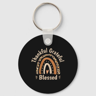 Womens Leopard Rainbow Thankful Grateful Blessed C Key Ring
