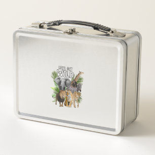 Womens Let's Get Wild Zoo Animals Safari Party A D Metal Lunch Box