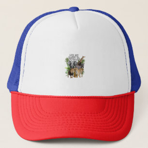 Womens Let's Get Wild Zoo Animals Safari Party A D Trucker Hat