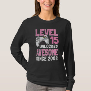 Womens Level 15 Unlocked Awesome Since 2008 Video T-Shirt