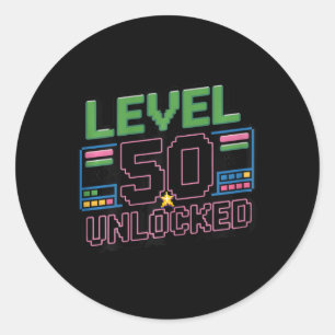 Womens Level 50 Unlocked Funny Gamer 50th Birthday Classic Round Sticker
