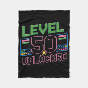 Womens Level 50 Unlocked Funny Gamer 50th Birthday Fleece Blanket