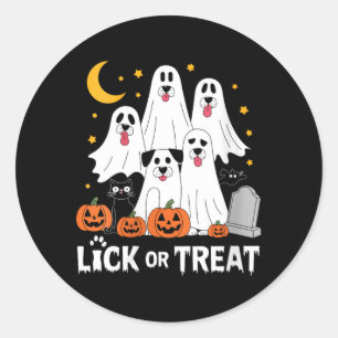 Womens Lick Or Treat Funny Ghost Dog Cute Classic Round Sticker