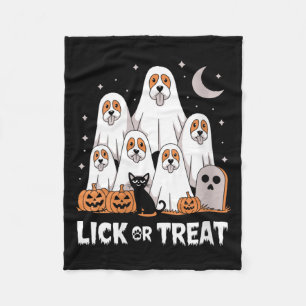 Womens Lick Or Treat Funny Ghost Dog Cute Fleece Blanket