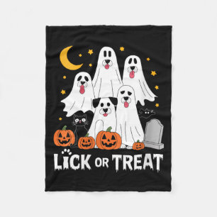 Womens Lick Or Treat Funny Ghost Dog Cute Fleece Blanket