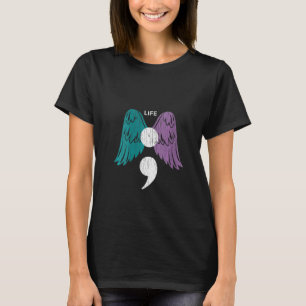 Womens Life Semicolon Wings Suicide Awareness Ment T-Shirt