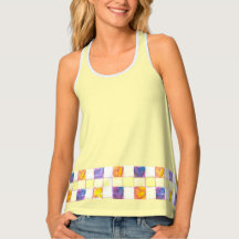 Women's Light Yellow Gingham Heart Edged Tank 