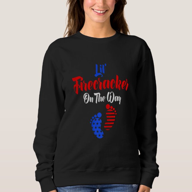Womens Lil Firecracker On The Way Pregnancy Announ Sweatshirt (Front)