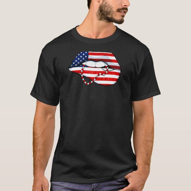 Womens Lip Biting 4th Of July Cool Patriotic Ameri T-Shirt (Front)