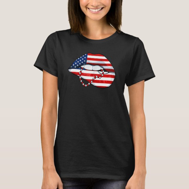 Womens Lip Biting 4th Of July Cool Patriotic Ameri T-Shirt (Front)