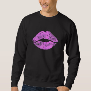 Womens Lips Kissing Lipstick 80s 90s 90s Themed Pa Sweatshirt