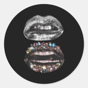 Women's Lips Print Graphic Y2k 2000s Vintage Summe Classic Round Sticker