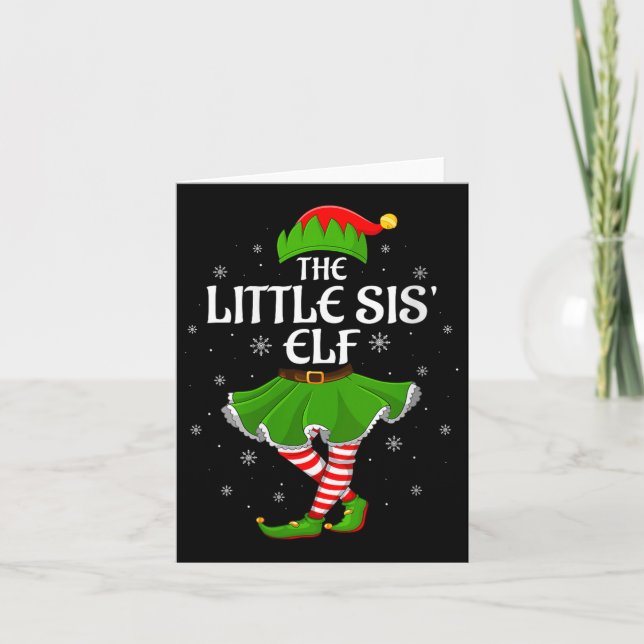 Womens Little Sis Elf Christmas Family Girls Women Card (Front)