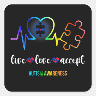 Womens Live Love Accept Autism Awareness Month Square Sticker