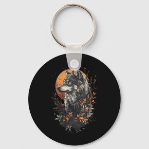 Womens Lone Wolf In Autumn – Full Moon Forest Watc Key Ring