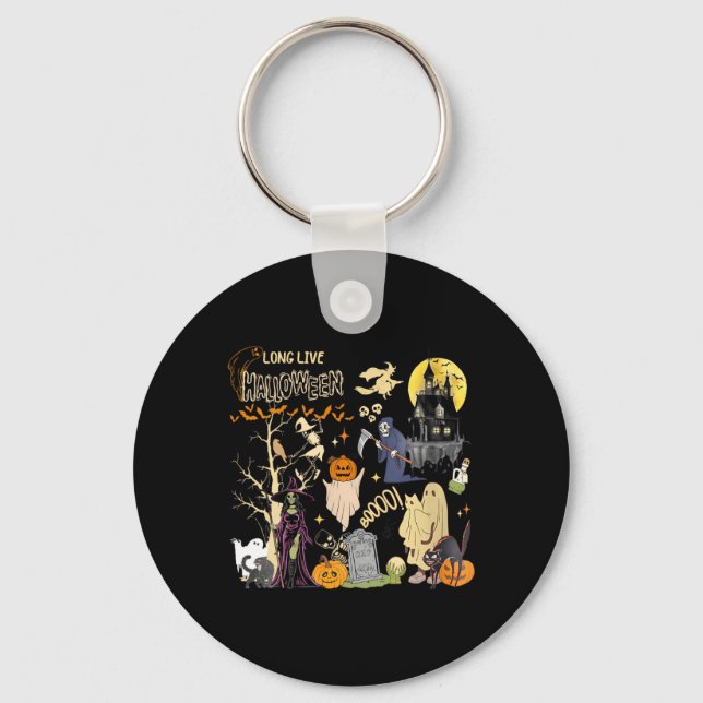 Womens Long Live Halloween Black Cat Poison Witch Key Ring (Front)