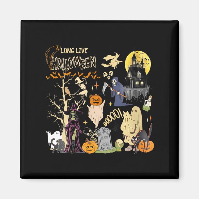 Womens Long Live Halloween Black Cat Poison Witch Magnet (Front)