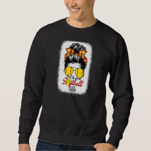 Womens Loud & Proud Softball Wife Messy Bun Leopar Sweatshirt