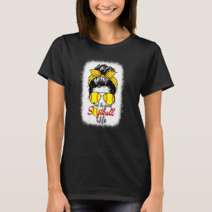 Womens Loud & Proud Softball Wife Messy Bun Leopar T-Shirt