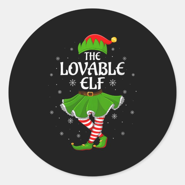 Womens Lovable Elf Christmas Family Girls Women El Classic Round Sticker (Front)