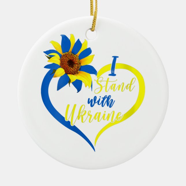 Womens Love Heart Ukraine Sunflower Ukrainian I St Ceramic Ornament (Front)
