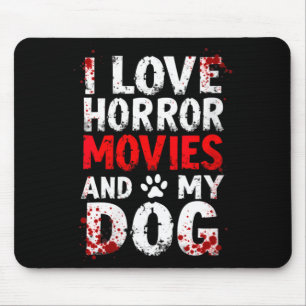 Womens Love Horror Movies Dog Halloween V-Neck Mouse Pad