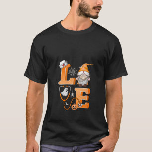 Womens Love Nurse Pumpkin Gnome Halloween Fall Scr T-Shirt