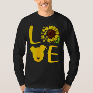 Womens Love Pitbull Funny Sunflower Dog Paw T-Shirt