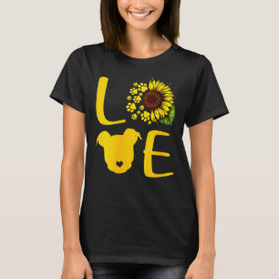 Womens Love Pitbull Funny Sunflower Dog Paw T-Shirt