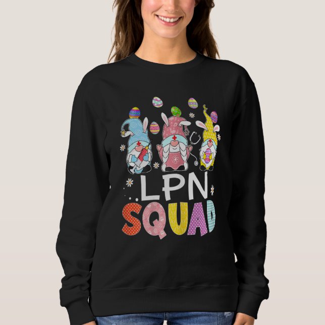 Womens Lpn Squad Bunny Gnome Rabbit Eggs Hunting N Sweatshirt (Front)