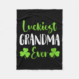 Womens Luckiest GRANDMA Funny Family St Patrick Fleece Blanket
