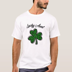 Womens Lucky Aunt, Green Leopard Shamrock, Clover, T-Shirt