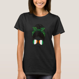 Womens Lucky Nephrology Nurse Life Messy Bun Leopa T-Shirt
