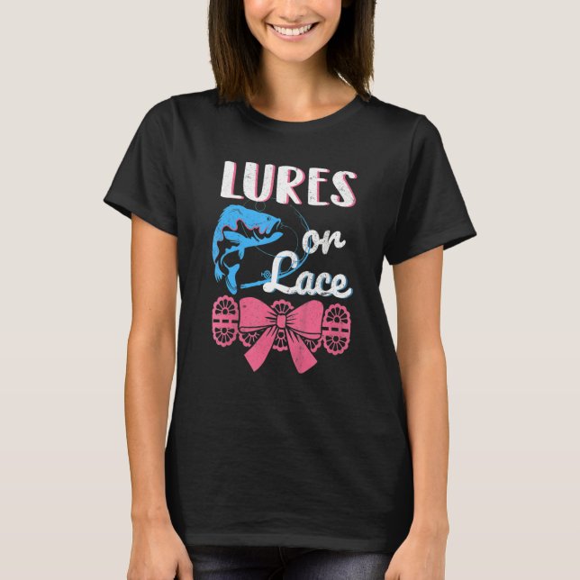 Womens Lure Or Lace Pregnancy Gender Reveal Fishin T-Shirt (Front)