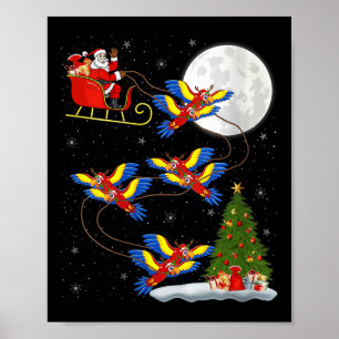 Womens Macaw Parrots Santa Sleigh Flying Funny Mag Poster