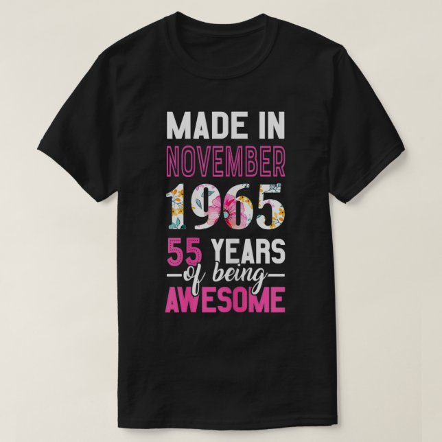 Womens Made in November 1965 55th Birthday  Novemb T-Shirt (Design Front)