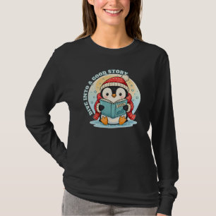 Women's Magical Reading Penguin Long Sleeve Comfor T-Shirt