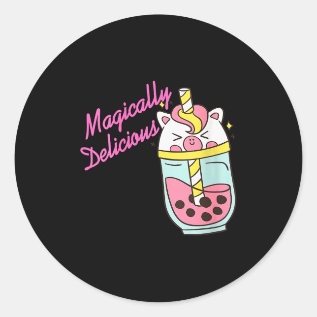 Womens Magically Delicious Unicorn Boba Kawaii Bub Classic Round Sticker (Front)
