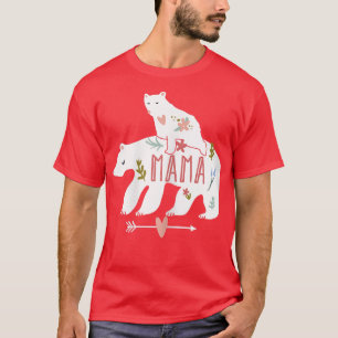 Womens Mama Bear 2 Baby Bear Cubs Riding On Back M T-Shirt