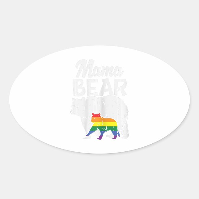 Womens Mama Bear Rainbow Pride Gay Flag Lgbt Oval Sticker (Front)