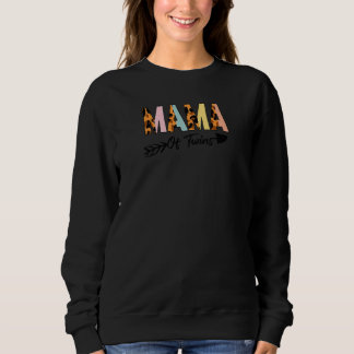 Womens Mama Of Twins Leopard Mama Groovy Pregnancy Sweatshirt