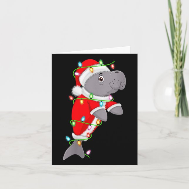 Womens Manatee Christmas Lights Santa Costume Cute Card (Front)