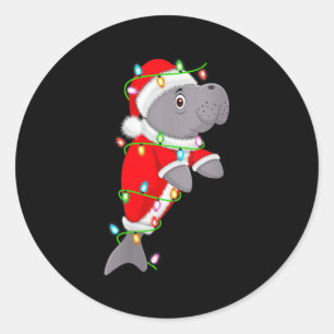 Womens Manatee Christmas Lights Santa Costume Cute Classic Round Sticker