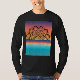 Womens Mandala Vintage Graphic Sunset Lotus T-Shirt