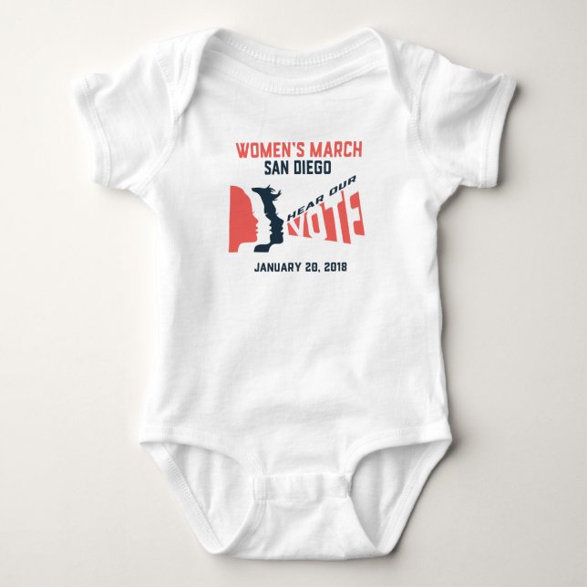 Women's March San Diego Official Baby Romper Baby Bodysuit (Front)