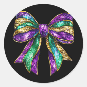 Womens Mardi Gras Bow Coquette Bow Mardi Gras Loui Classic Round Sticker