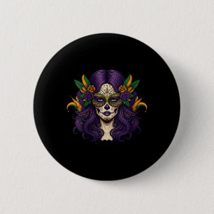 Womens Mardi Gras Costume Women Sugar Skull Carniv 6 Cm Round Badge