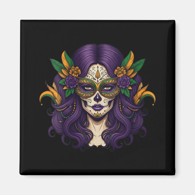 Womens Mardi Gras Costume Women Sugar Skull Carniv Magnet (Front)