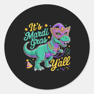 Womens Mardi Gras Jersey T-rex Dinosaur Mens Mardi Classic Round Sticker